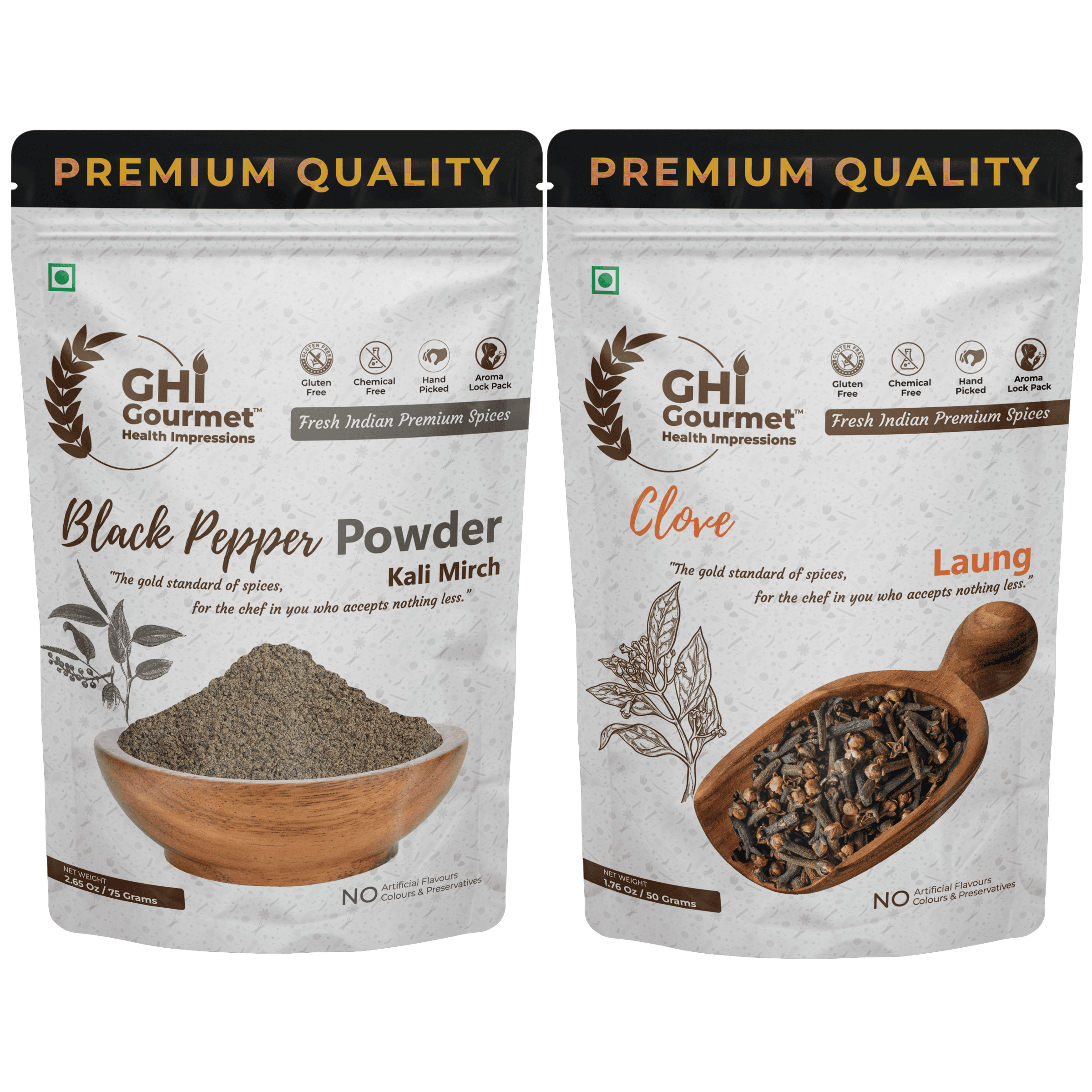 GHI Spice Combo | Pack Of 2 | Black Pepper Powder 50g + 25g = 75g | Whole Clove 50g